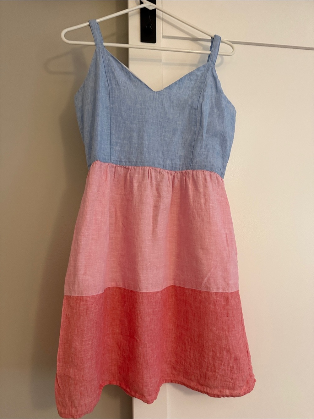 Cynthia Rowley Colorblock Linen Sundress in Light Blue, Pink and Coral